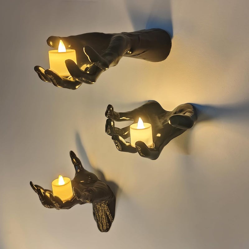 DAZONGE Halloween Decorations, Pack of 3 Wall Mounted Creepy Reaching Hands with Lighted Candles, Life-Sized Horror Hands for Gothic Wall Decorations, Scary Halloween Decorations Indoor - Image 1